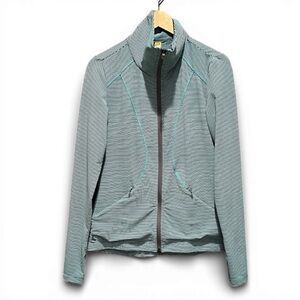 Lole Blue Gray Striped Mock Neck Jacket Size M UPF 50+ Stretch Pockets Beach